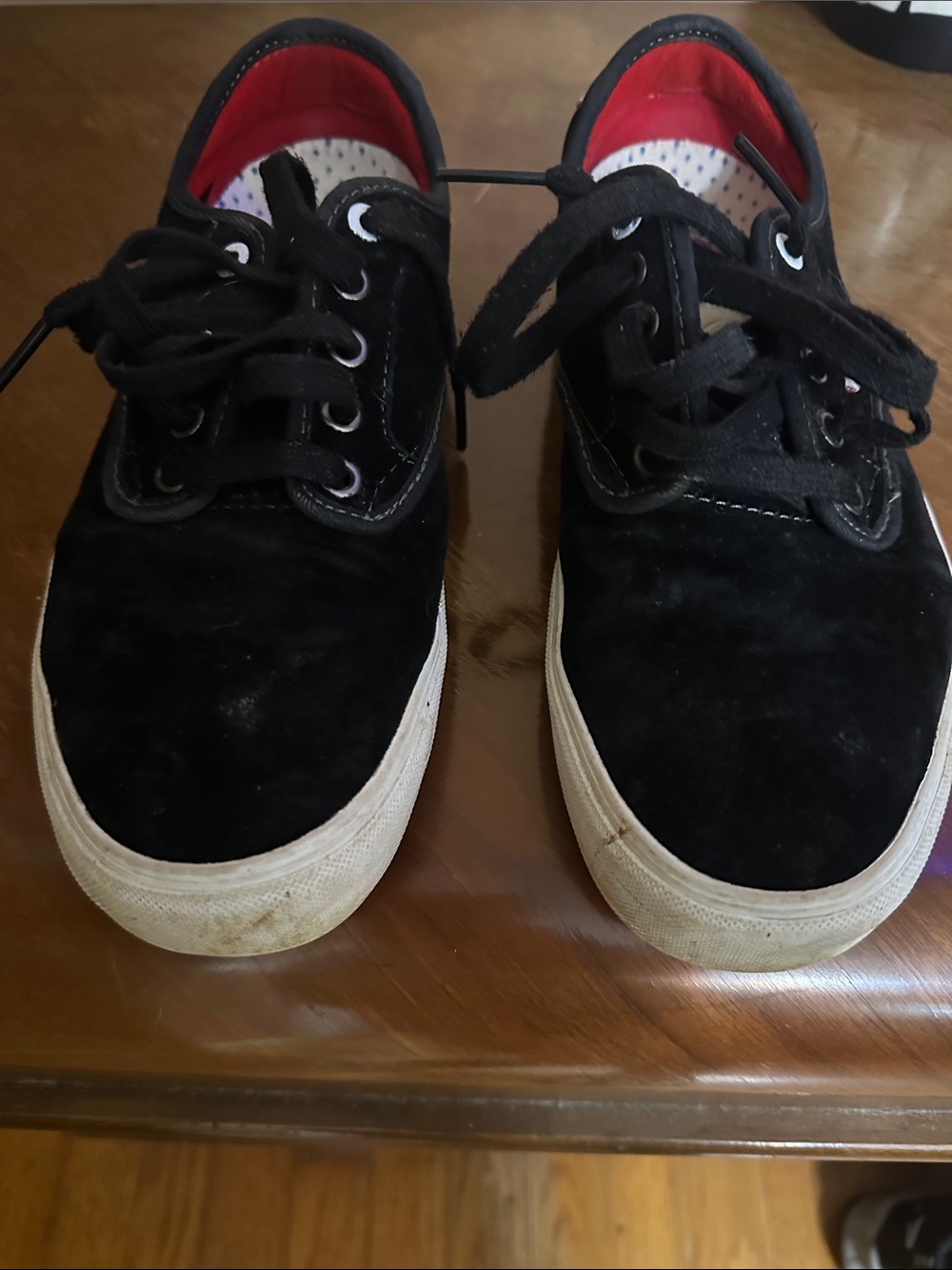 Vans Black Suede Low-Top Sneakers with Red Inner Lining